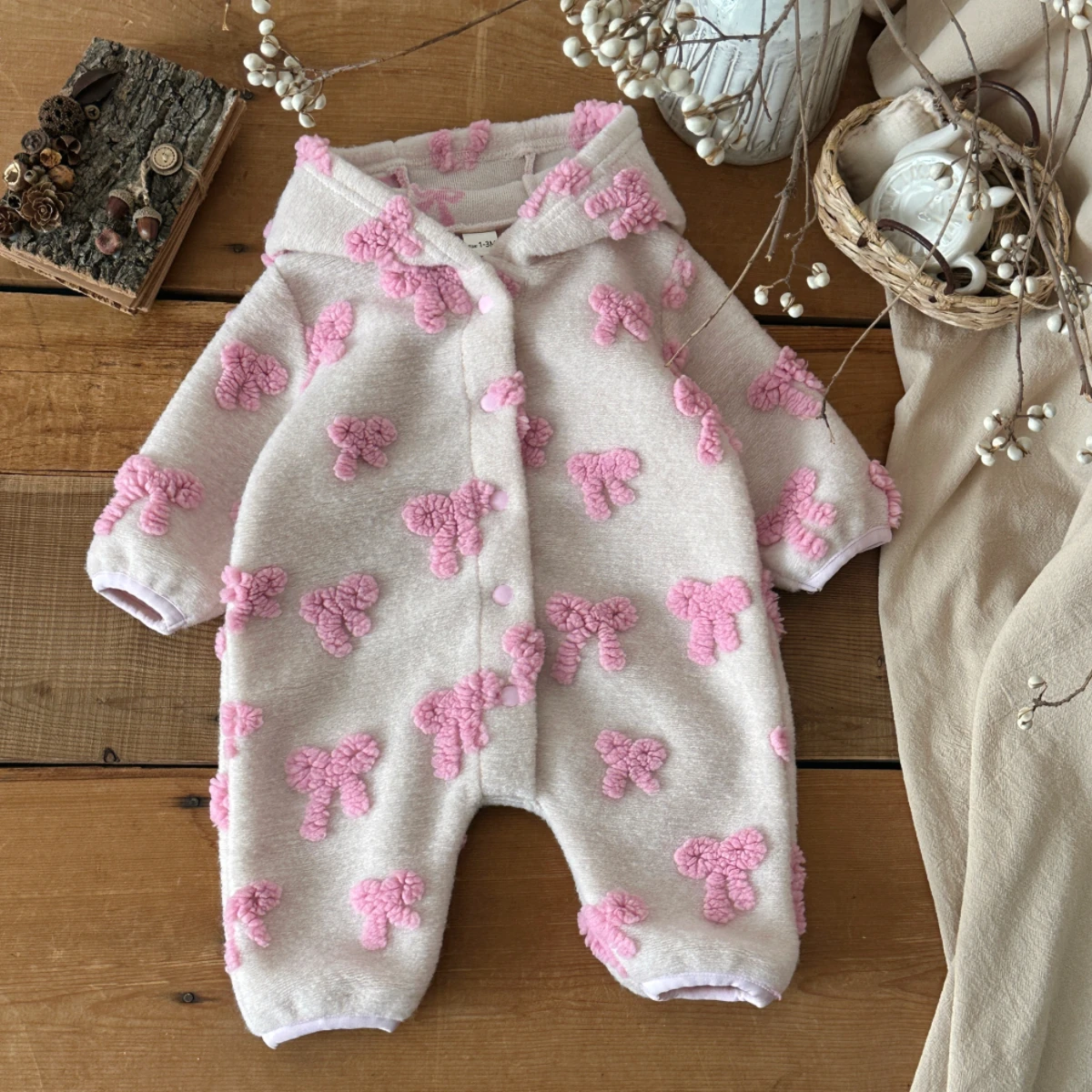 Baby Girls Hooded Romper 3D Bo - Newborn Baby Girl Romper Floral 评论和价格