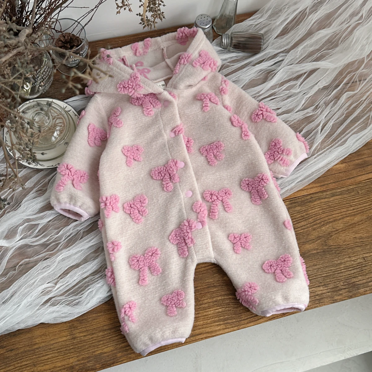 Baby Girls Hooded Romper 3D Bo - Newborn Baby Girl Romper Floral 评论和价格