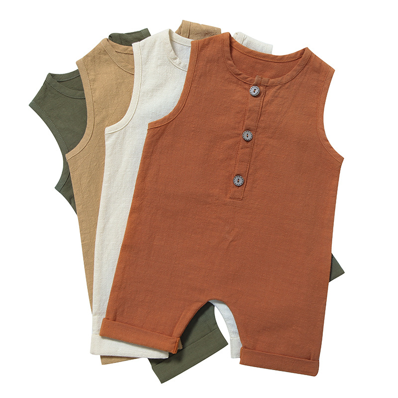 Summer Baby Boys Girls Rompers - Baby Summer Linen Sleeveless Jumpsuit 评论和价格