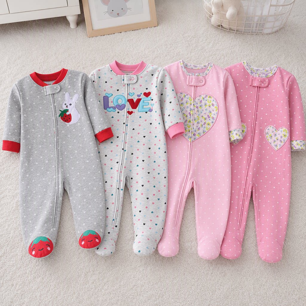 Newborn Girls Double-sided Cot - Cotton Baby Onesies Zipper 评论和价格