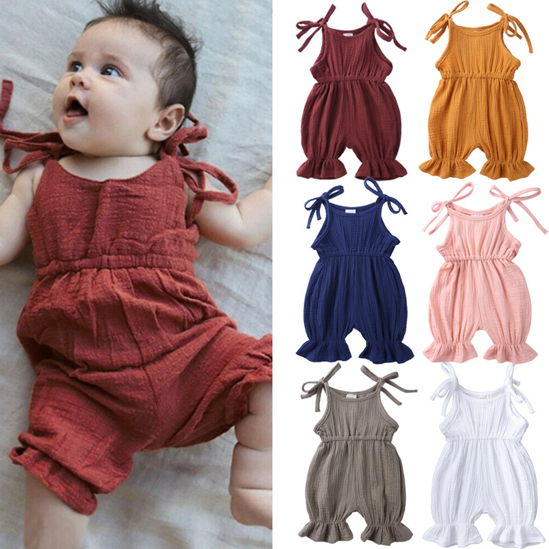 Summer Outfits Baby Girl Cloth - Baby Summer Linen Sleeveless Jumpsuit 评论和价格